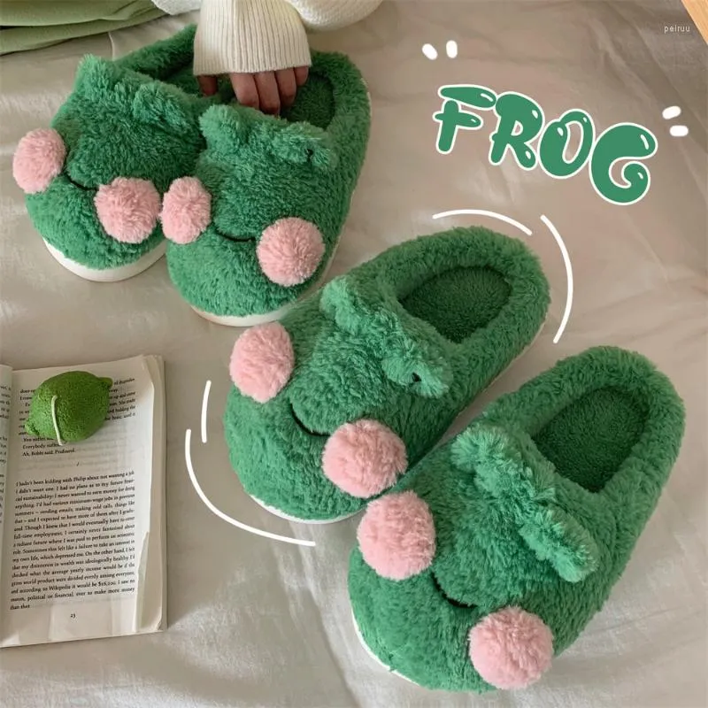 Pantoufles femmes drôle Couple belle grenouille coton hiver anti-dérapant chaud en peluche maison pantoufle Couples maison Chaussure Femme