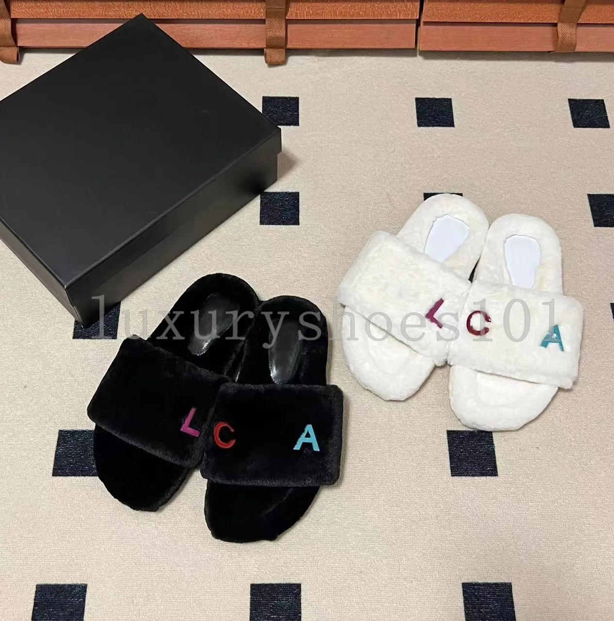 Designer de luxo mulheres chinelos senhoras lã pele slides inverno fofo peludo quente doce cor letras sandálias confortáveis fuzzy menina flip flop chinelo