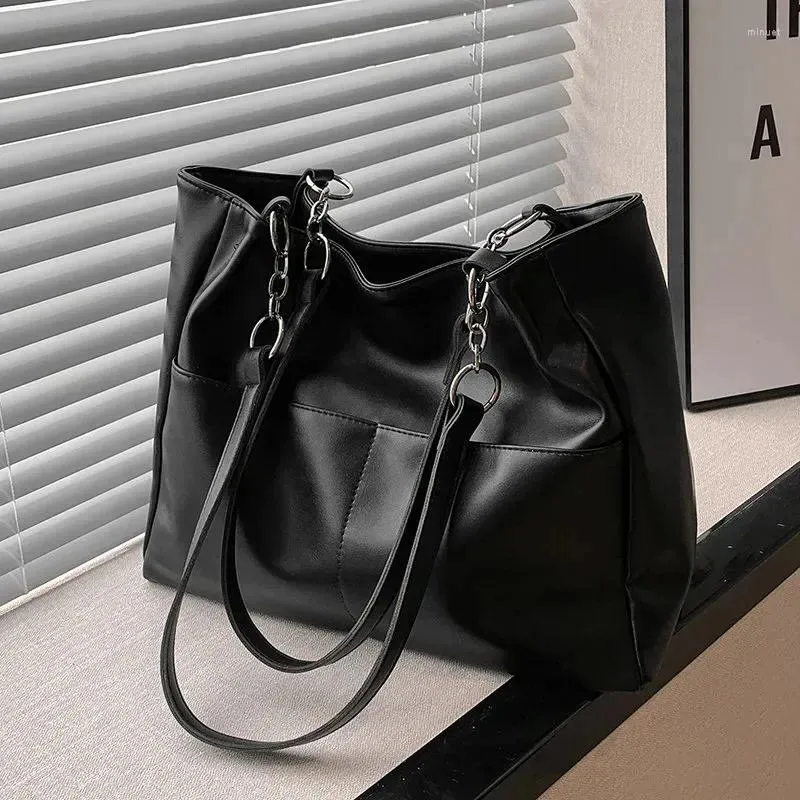 Evening Bags Women Pu Faux Leather Shoulder Side Vintage Solid Large Capacity Handbag Office Lady Commuting Simple Design Travel Totes