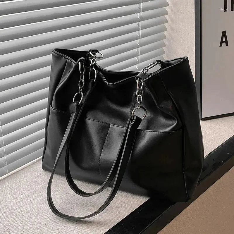 Bolsas de noche Mujeres PU Faux Cuero Hombro Lado Vintage Sólido Gran Capacidad Bolso Oficina Lady Conmutando Diseño Simple Totes de viaje