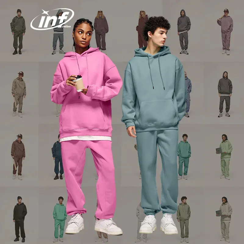 Conjuntos de roupas Inflação Inverno Grosso Fleece Tracksuit Set Unisex Trendy Candy Color Jogging Terno Mens Matching Velvet Hoodies Set 231010