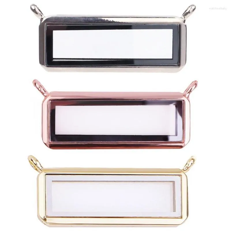 Pendentif Colliers 10pcs / lot 3 couleurs plaine rectangle verre magnétique médaillon flottant bijoux de mode adaptés à la fabrication de collier