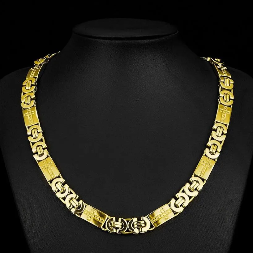 11 mm breite goldfarbene byzantinische Herrenkette aus Edelstahl, Halskette für Jungen, Modeschmuck310c