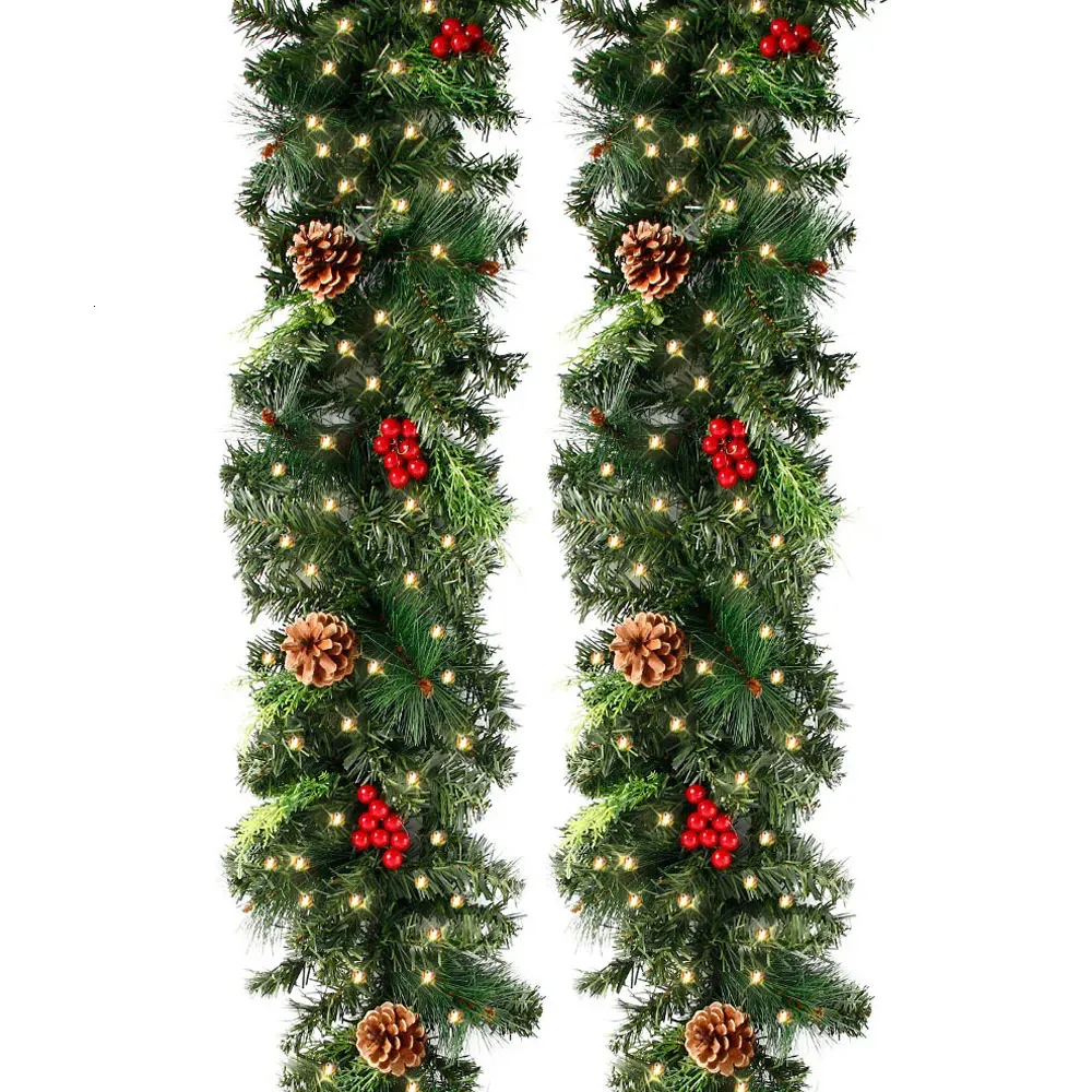 Christmas Decorations Christmas Wreaths with Pinecones Red Berries Artificial Christmas Garland for Fireplaces Stairs Front Door Year Decoration 231009