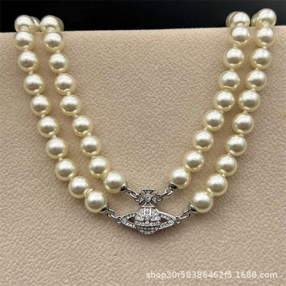 Designer Fashion Viviene Westwoods Western Empress Dowager Saturn Pearl Double Layer Necklace Magnet Buckle Bracelet1458