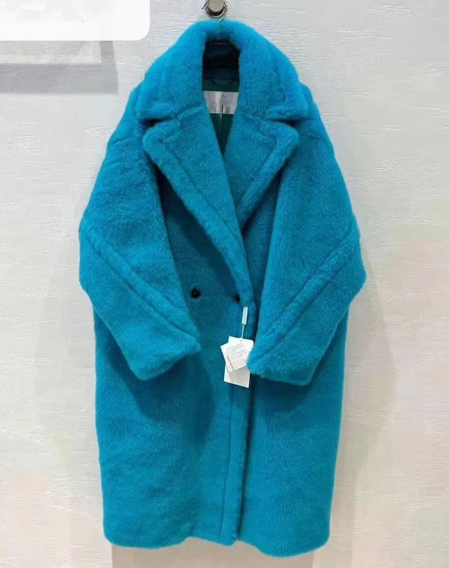 Luxurious MMAX teddy bear alpaca fur XLong coats double breasted Women winter parkas