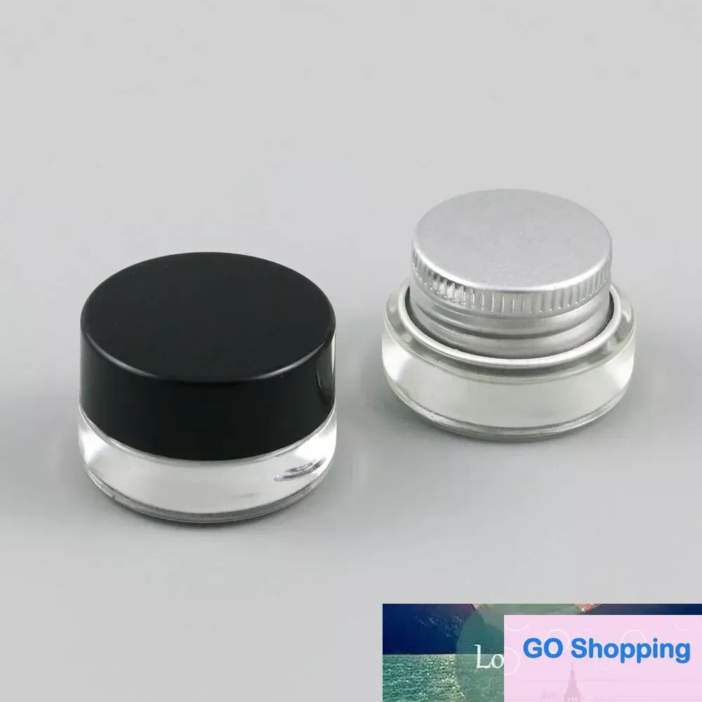 Partihandel 3g mini Clear Glass Cream Jar 3ML Cosmetic Container Makeup Jar Pot With Black Silver Lock Screw Classic