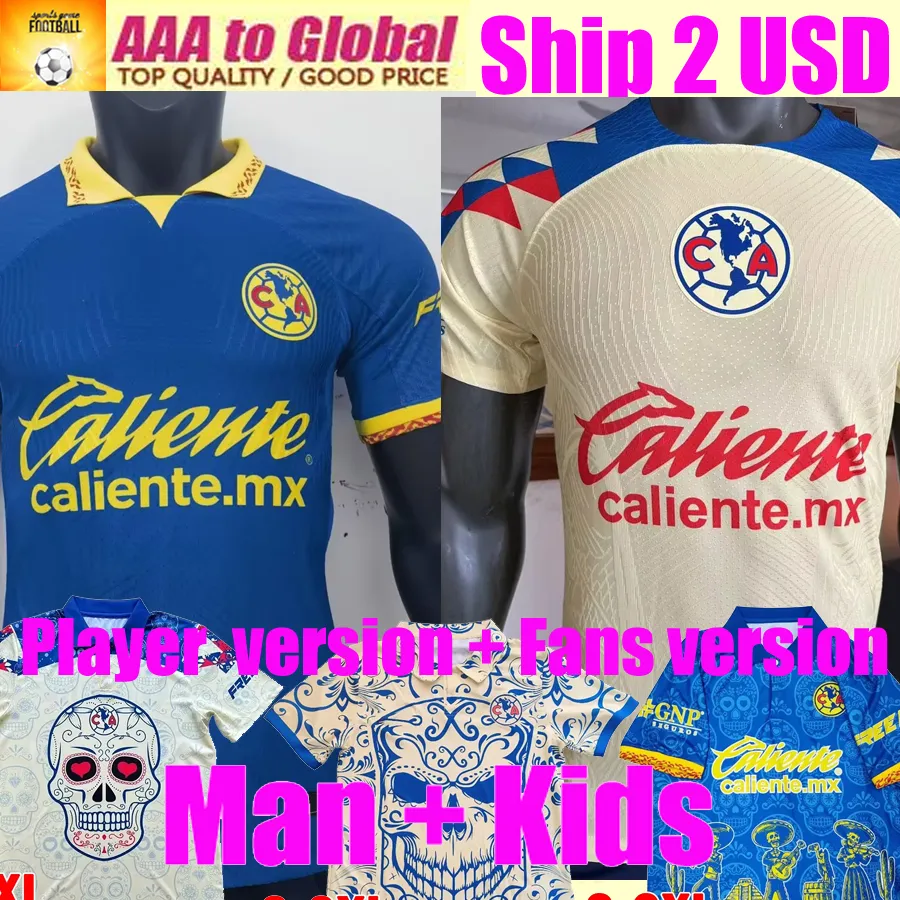 Liga MX Club América Home Away Camisas de futebol 23/24 HENRY R.MARTINEZ D.VALDES G.OCHOA FIDALGO 2023 fãs versão do jogador maillot masculino kit infantil camisa de futebol Dia dos Mortos