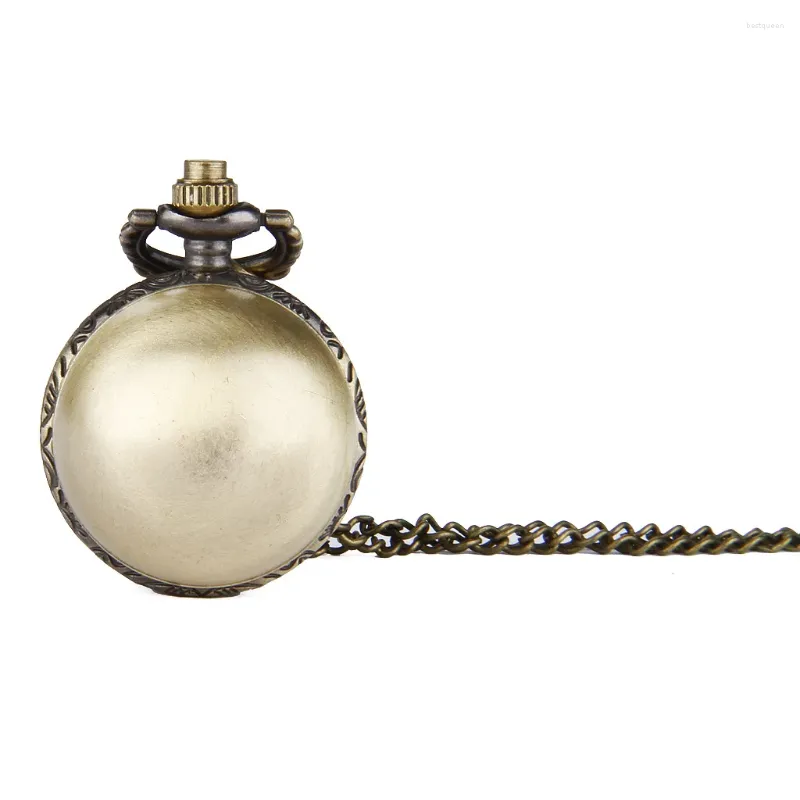 Pocket Watches Vintage Cute Small Ball Quartz Watch for Men Women Bronze Case Fob Chain Pendant Necklace Clock Collection Kids Gift