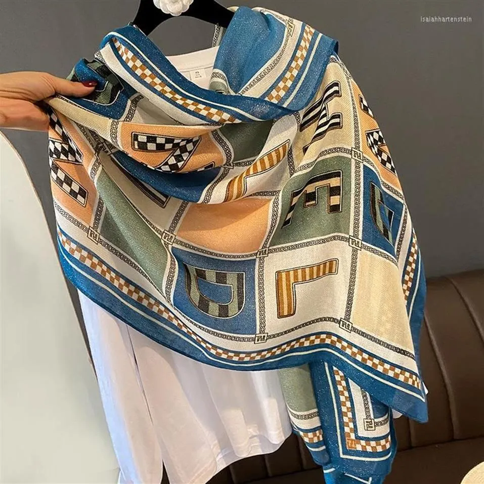 Foulards Designer Marque Longue Soie Écharpe Femmes Coton Lin Foulard Cheveux Wrap Léger Crème Solaire Châles Lettre Imprimer Bufanda217r