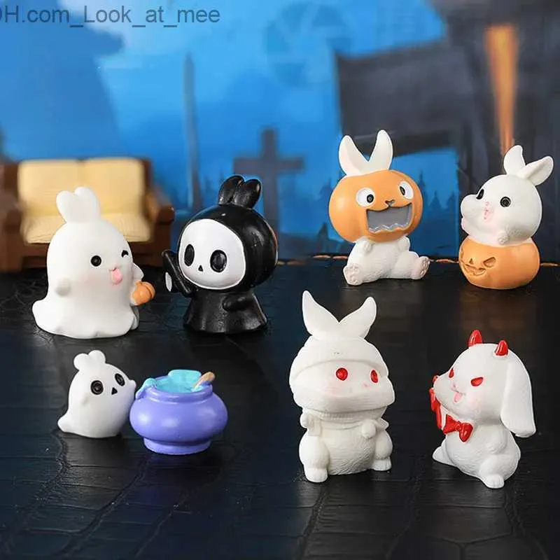 Inne imprezy imprezy Halloween Dekoracje figurka miniaturowa urocza kreskówka Rabbit Ghost Mikro Ozdoby krajobrazowe do dekoracji domowej Dekoracja Q231010