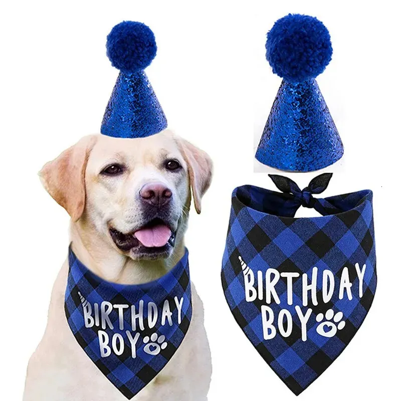 Hundkläder Birthday Party Decoration Set Pet Triangle Scarf Cute Hat Bow Tie Collar Accessory Supplies 231010