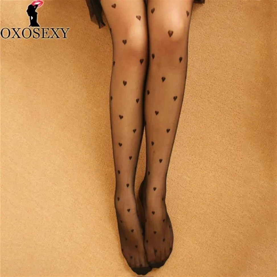 Black White Love Heart Autumn Retro Sexig strumpbyxor Mesh Kvinnor Japanska tights Stocking Fishnet Strumpor Thin Party Hosiery 049196G