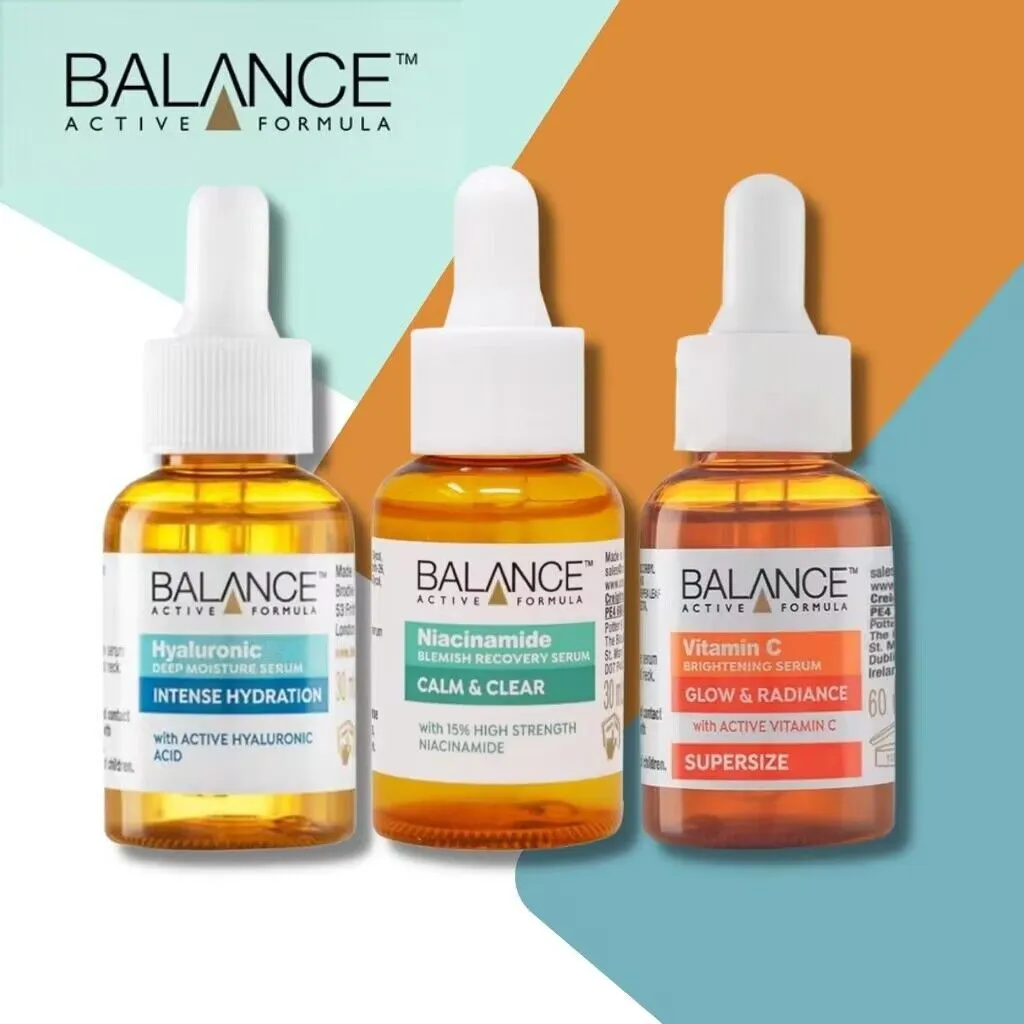 3 pezzi in un set Balance Active Formula Vitamina C Siero viso sbiancante anti-macchie scure, rassodante, idratante