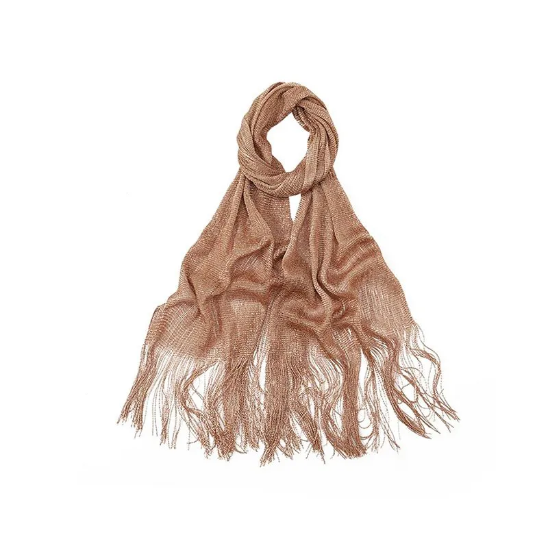 Håliga ut kvinnor Guld Silver Bright Scarf Shiny Tassel sjal Solskydd