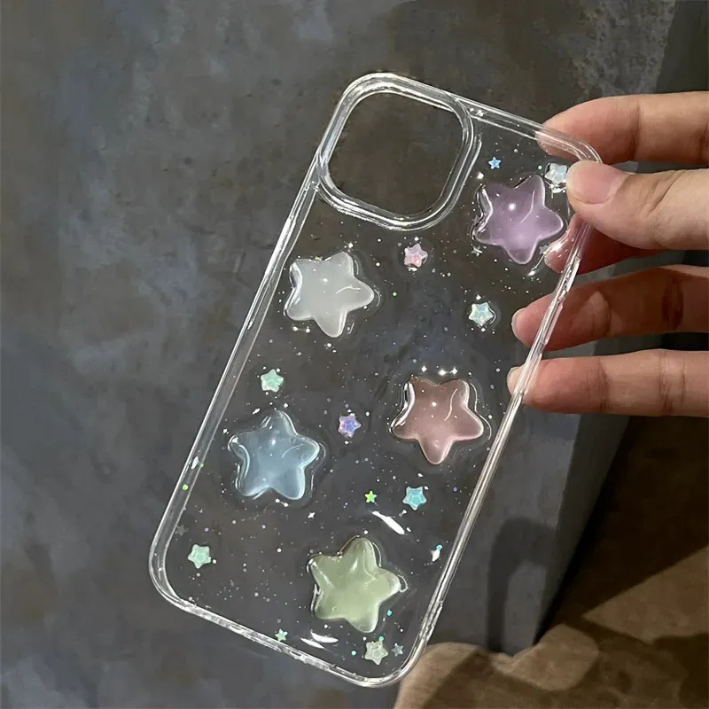 Obudowy telefonu komórkowego Wytnij gwiazdę cukierków Wyświedzenie się na iPhone'a 15 14 13 11 Pro Max Mini Plus Glitter 3D Epoksydowa miękka okładka Ins Case Korean Girls 231026