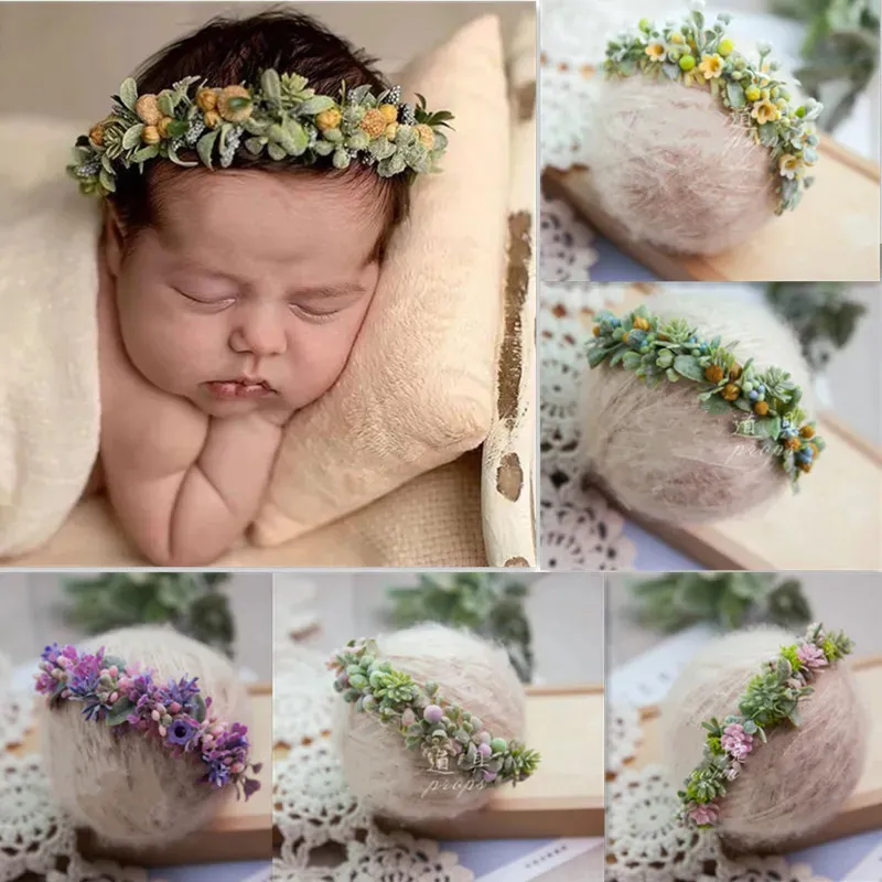 Sunshine Newborn Photography Props Baby Headband Flower Plastic Flower Garland Headband Full Moon Hundred-day Baby Headdress