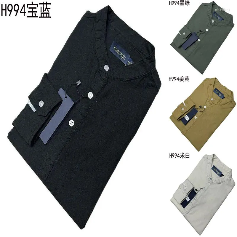 Męskie koszule swobodne wiosenne i jesienne luksusowe wysokiej jakości solidna koszula na szyję haftowa bawełniana lniana moda H994