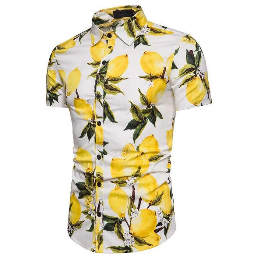 Hohe Qualität Marke Herren Hemden 2020 Neue Mode Sommer Strand Große Körper Zitrone Muster Gefärbt Herren Kurzarm Hemd beiläufige XXXL X061265q