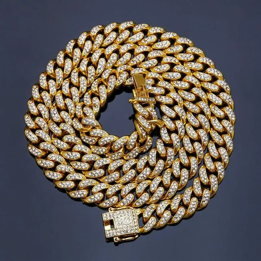 Mode Iced Out Ketten Halsketten Hip Hop Bling Schmuck Männer 14k Gold Miami Cuban Link Chain224Y