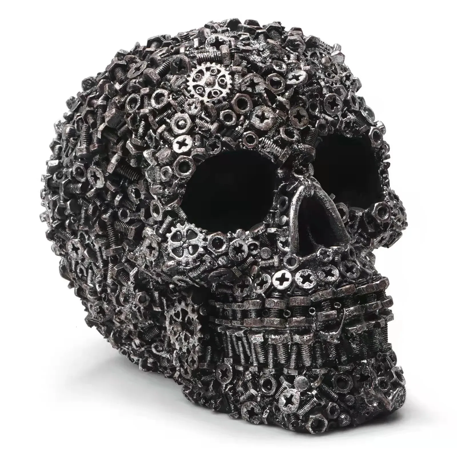 Decorative Objects Figurines Resin Screw Gear Mechanical Style Skull Crafts Ornament Home Decor Statue Halloween Decoration Sculpture 231009