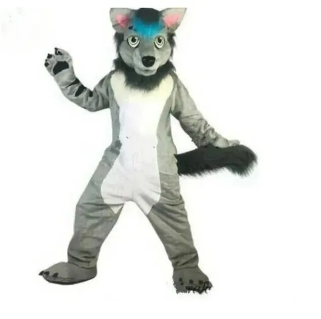 Halloween Wysokiej jakości szary długi futra Husky Fox Dog Mascot Costume Zestaw odgrywania ról imprezowy zestaw kostium Bożego