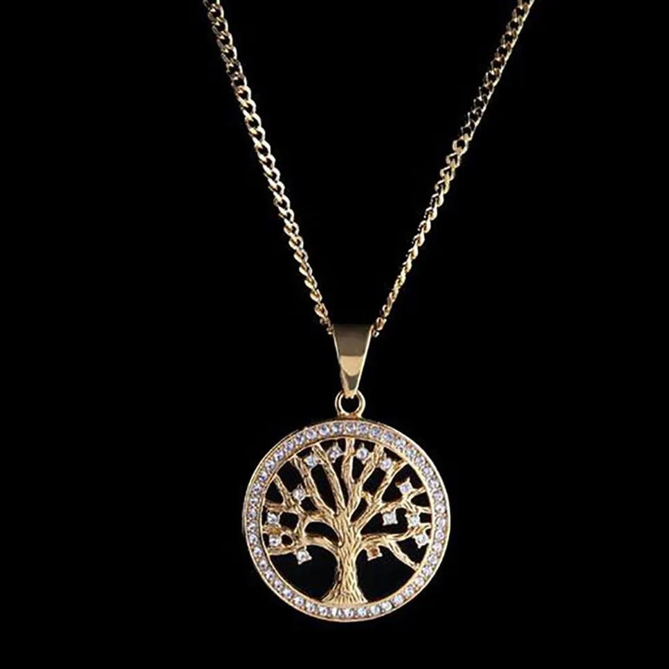 Collier pendentif arbre de vie glacé plaqué or 14 carats, Micro pavé de diamants en zircone cubique, accessoires de chanteur de rappeur 191o