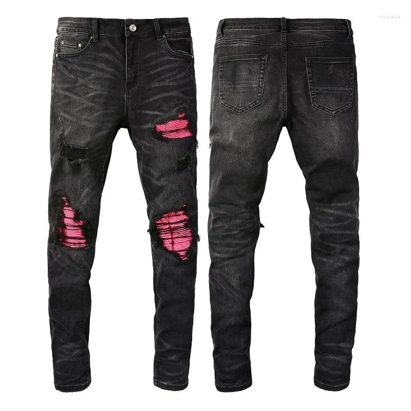 Mäns jeans svart y2k streetwear för män tiggar nödställda mager förstörda hål ribbor lappar smala rippade byxor midja storlek 28-40