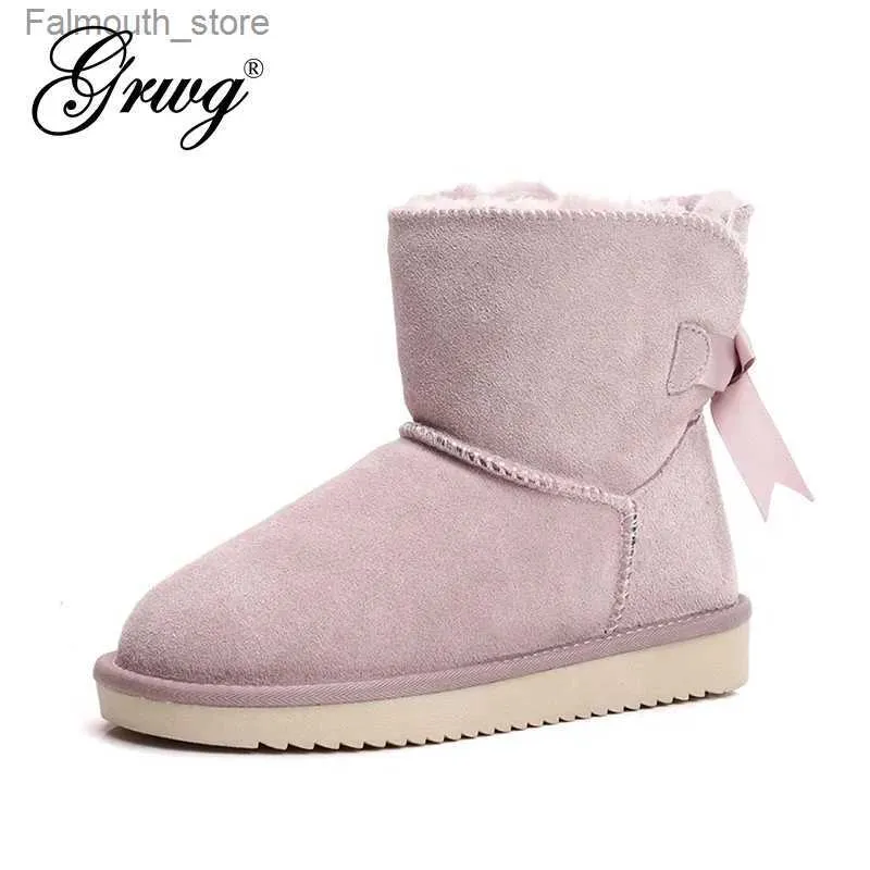 Bottes GRWG nouvelle mode femmes bottes de neige chaudes bottes d'hiver 100% véritable cuir de vachette femmes bottes bottines taille 35-44 Q231010