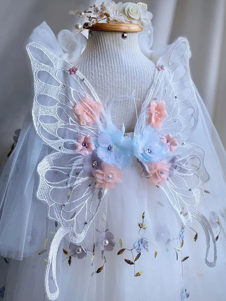 Custom-made Pearl Gown flower birthday dress with 3D Floral Appliques, Beaded Tulle, Halter Neckline, and Holy Communion Feature for Baby Girls - Custom-made Pearl Gown flower birthday dress with 3D Floral Appliques, Beaded Tulle, Halter Neckline, and Holy Communion Feature for Baby Girls -