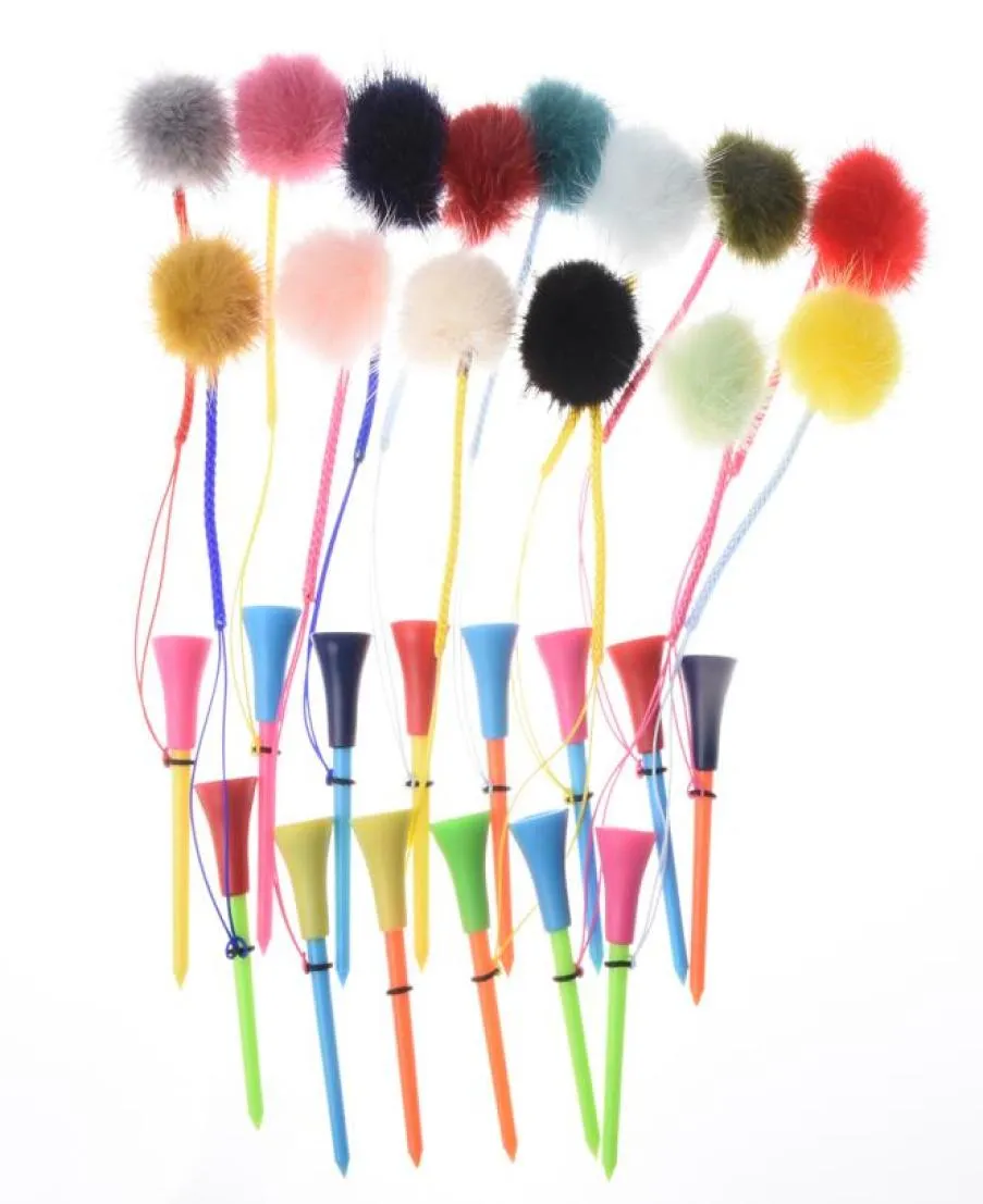 10Pcs Rubber Golf Tees Multi Colors 4cm Imitation Mink Fur Plush BallsHandmade Rope Prevent Loss Golf Ball Holder6501313