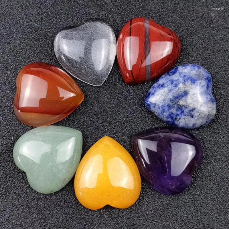 ペンダントネックレスfysl卸売7 pcs love heart many colors Quartz Stone Healing Chakra Romantic Style Jewelry