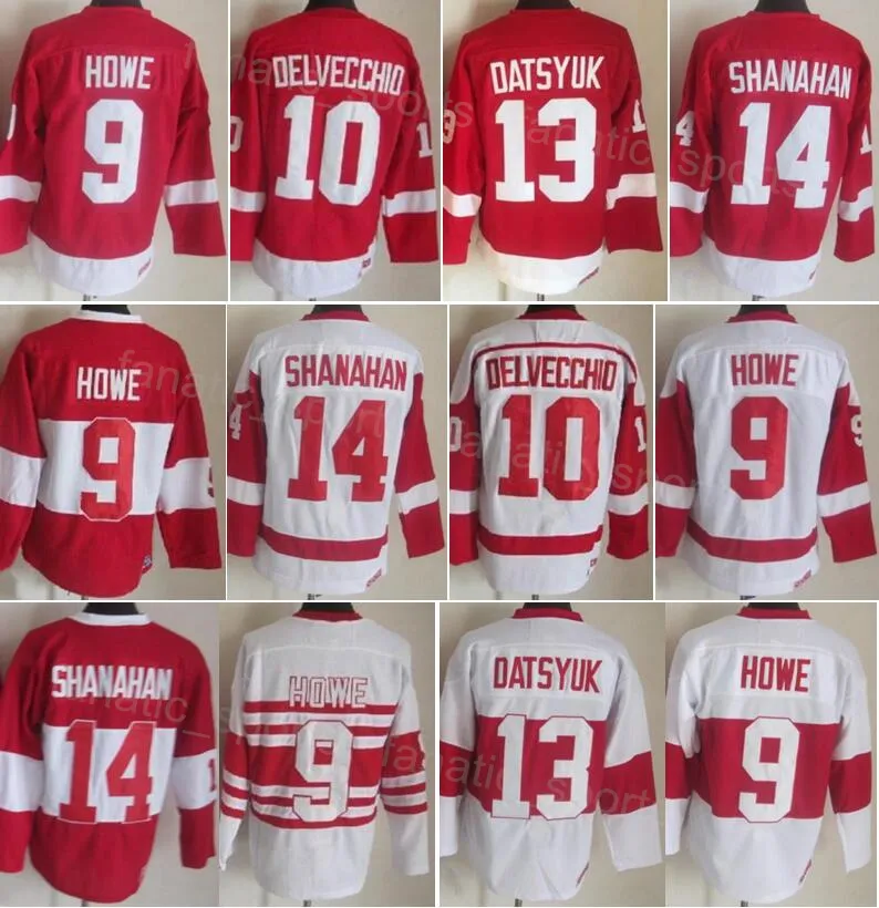 Retro Hockey Vintage 14 Brendan Shanahan Jersey CCM 9 Gordie Howe 10 Alex Delvecchio 13 Pavel Datsyuk 24 Chris Chelios Stitched Classic Retire 75th Annivers Sale