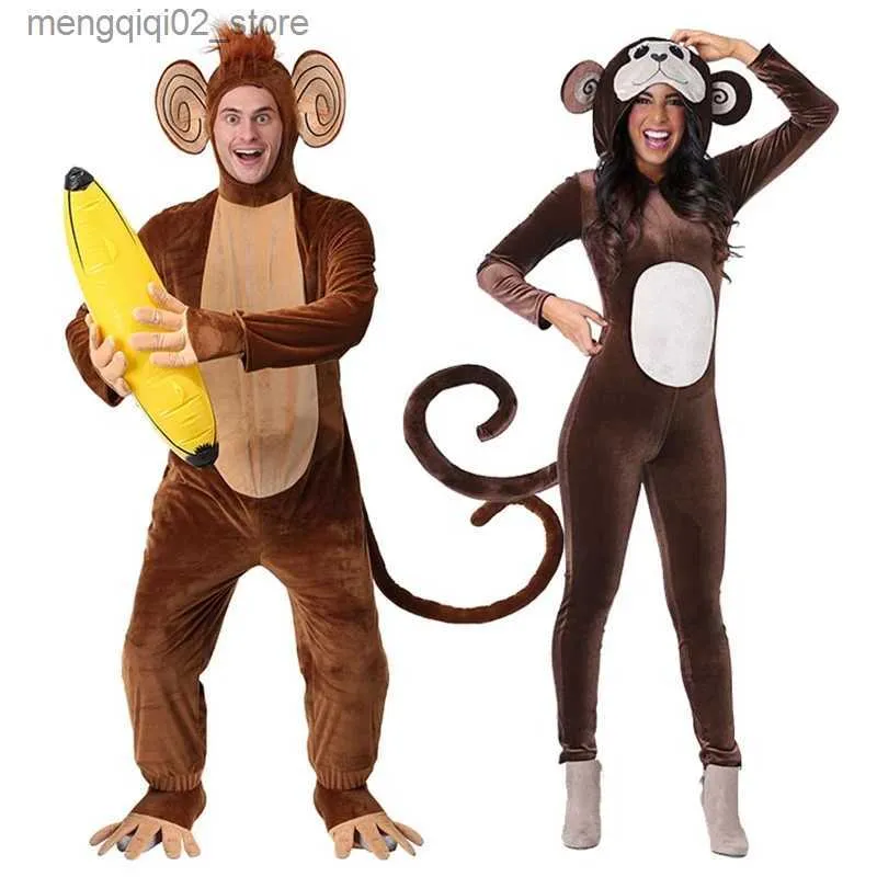 Costume a tema New Brown Monkey Tutina Pigiama Animale Tutina invernale Adulti Halloween Banana Cosplay Vieni regalo festa per le donne Q240307