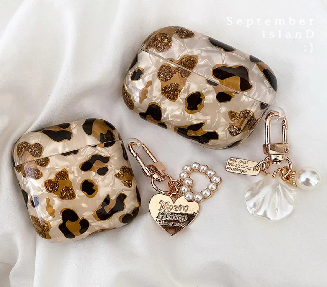 Perla leopardata di lusso per custodia Apple Airpods 1 2 3 Bracciale a catena per AirPods Pro Custodia per auricolari Bluetooth Scatola per accessori Airpod ca6102497