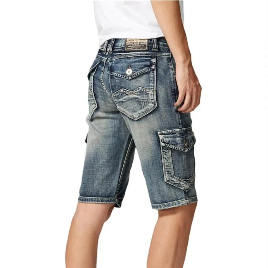Jeans pour hommes Kiovno Mode Hommes Cargo Casual Denim Shorts Droite Lavé Court pour Homme Taille 29-38 Multi Pockets2408