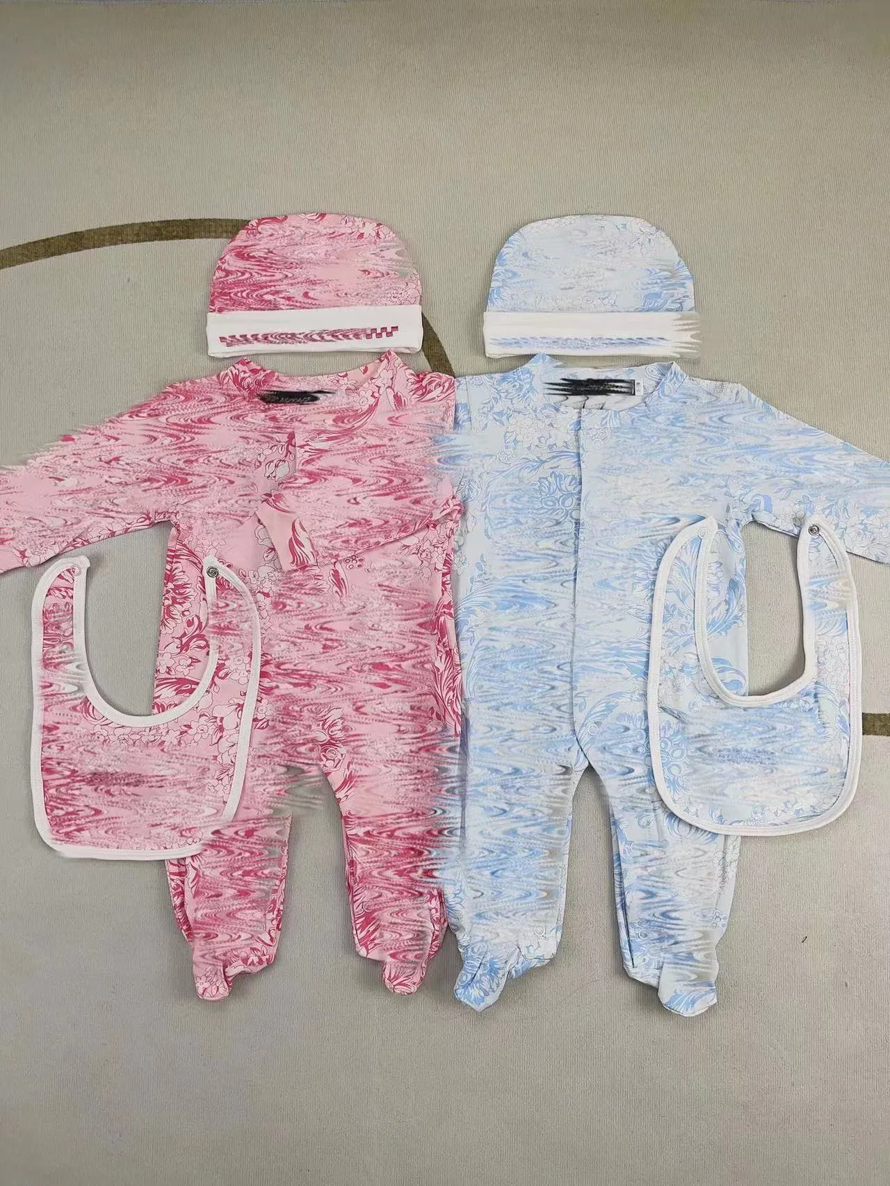 Toddler Infant Romper Baby Clothing Sets Boys Girls Full Sleeve Cotton Soft Jumpsuits Rompers Hat Bib 3pcs/set Suit004