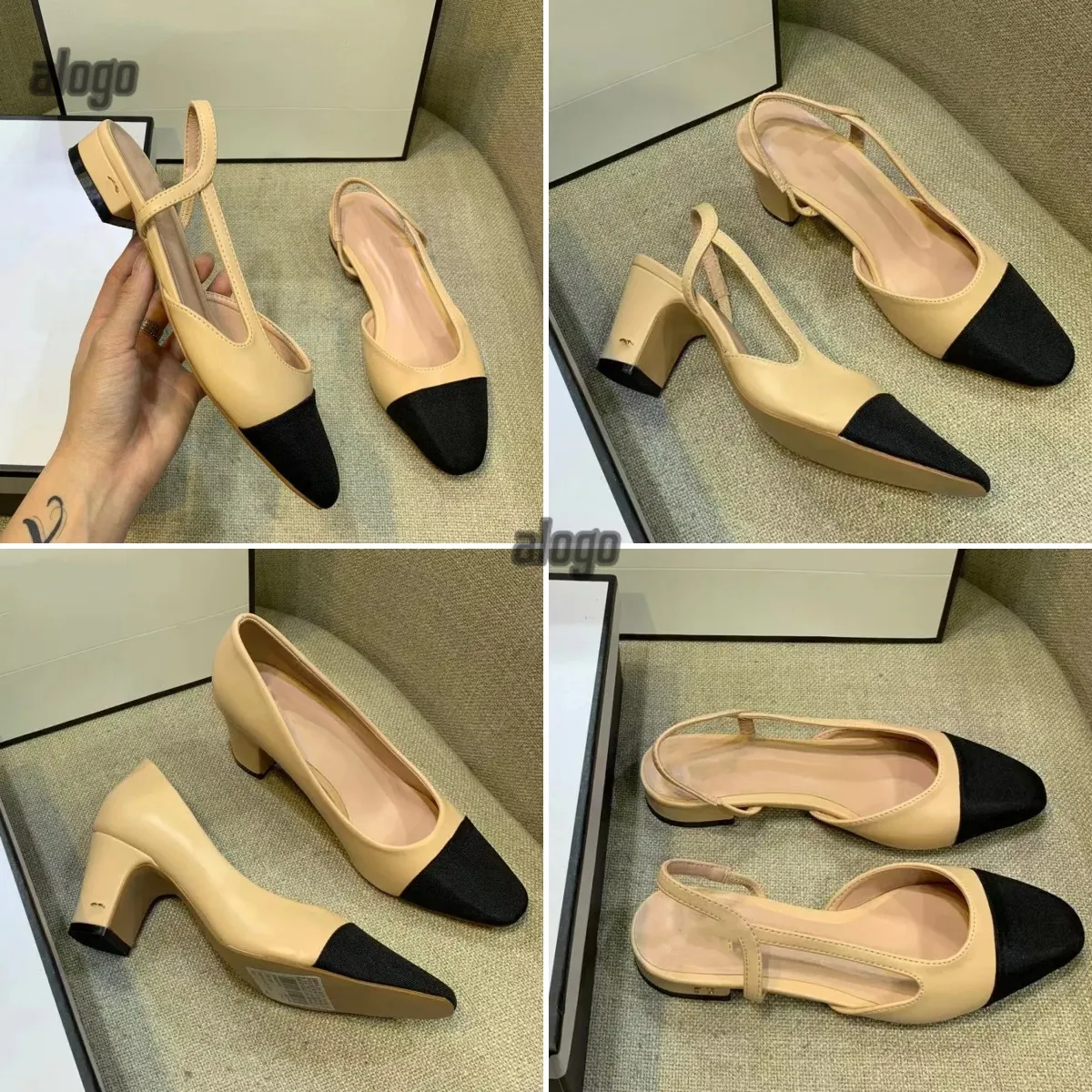 Yüksek Topuklu Moda Ayakkabı Balesi Orijinal Deri Açık Resmi Tıknaz Topuk Slingbacks Sandalet Bale Düz Tasarımcı Ayakkabı Molan Tasarımcı Kadın Eur 36-42