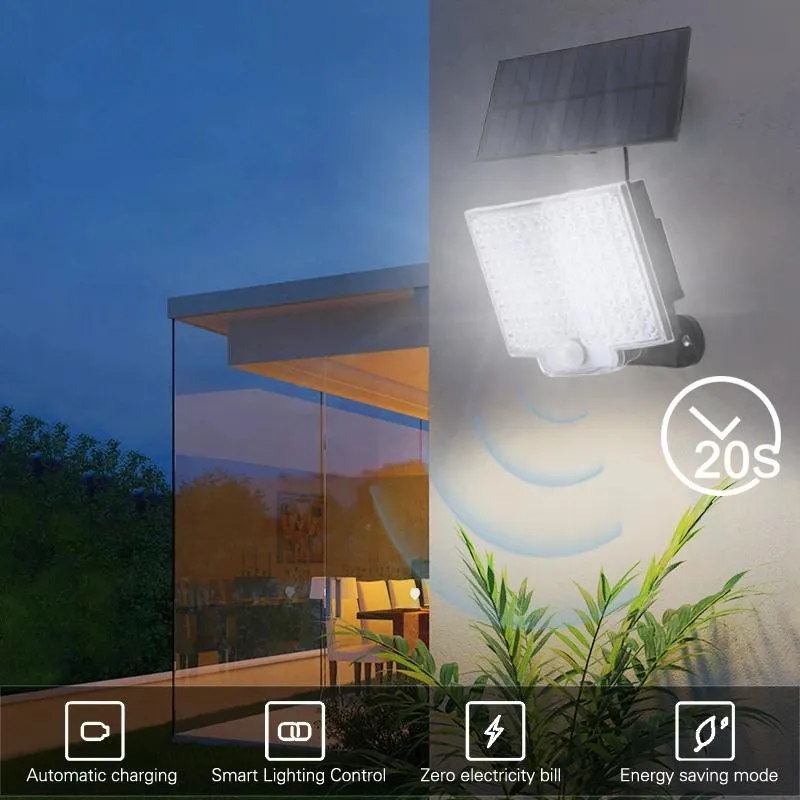 106LED Solar Wall Lights Super Bright Outdoor Motion Sensor LED Garden Wall Lamp Spotlight IP65 Waterproof 4 Working Modes