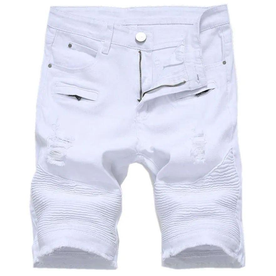Sommer Herren Denim Shorts Slim Casual Knielange Jeans Shorts mit kurzen Löchern für Männer Straight Bermuda Masculina Weiß Schwarz Red279H