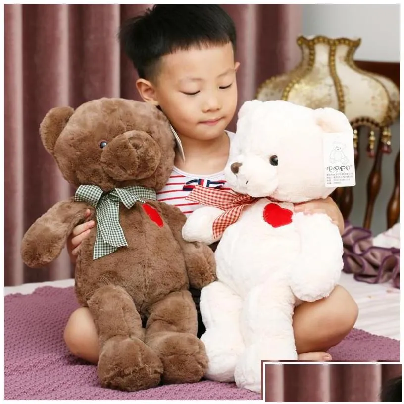 Stuffed Plush Animals 35Cm / 50Cm Lovely Teddy Bear Toys Cute Bears With Heart Doll Girls Valentines Gift Kids Baby Christmas Brin