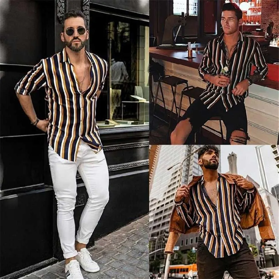 Hommes chemise à rayures verticales rayé coupe ajustée à manches longues décontracté boutonné chemises habillées hommes chemises de rue camisas hombre300j