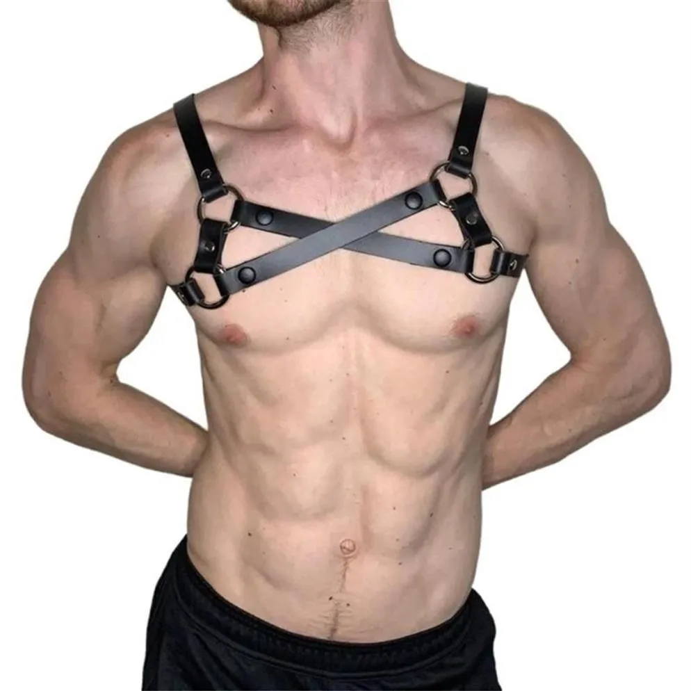 Handgemachtes PU-Ledergeschirr Fetisch Männer Gay Tank Dessous Weste Rave Kostüme BDSM Bondage Erotik Sex Straps Gürtel BHs Sets2029