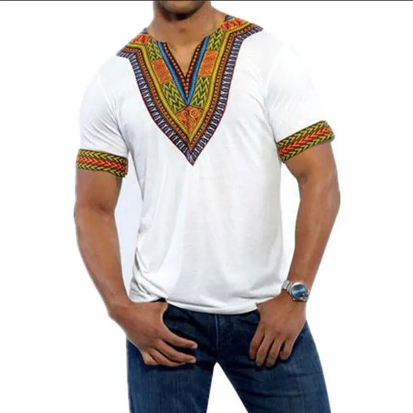 Man Dashiki Vintage T Shirts 2017 Cotton Bohemia Retro Tops Men African Print T-shirt Etniska traditionella tees plus Size218L