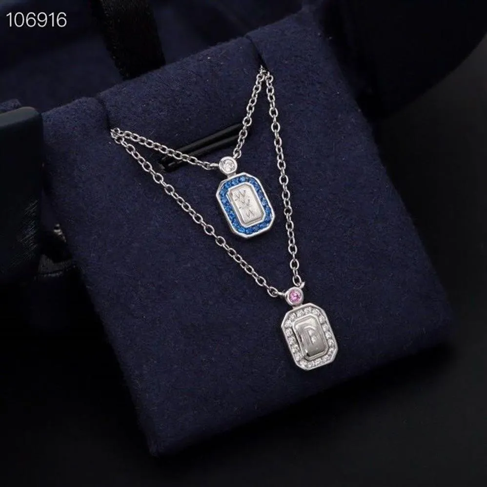 Collier pendentif de qualité supérieure en argent Sterling S925, cristal bleu carré, breloque de bouteille de parfum, chaîne courte pour femmes, bijoux 276P