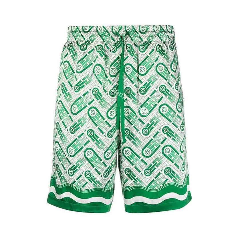 Casablanca hochwertige Tischtennis-Männer 22SS neue Kordelzug-Seidenshorts Sommer Hawaii-Sets Shirts242I