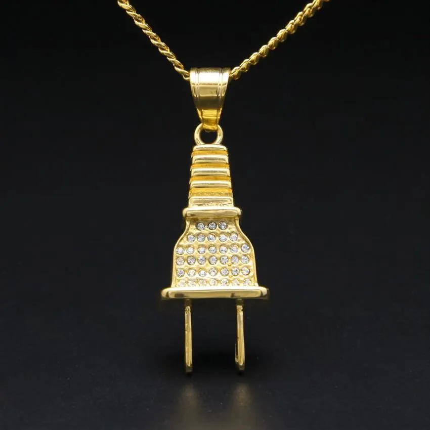 Ny ankomst Hip Hop Plug Pendant Halsband 18K Verklig guldfärg för män Kvinnor Hiphop Jewelry285U