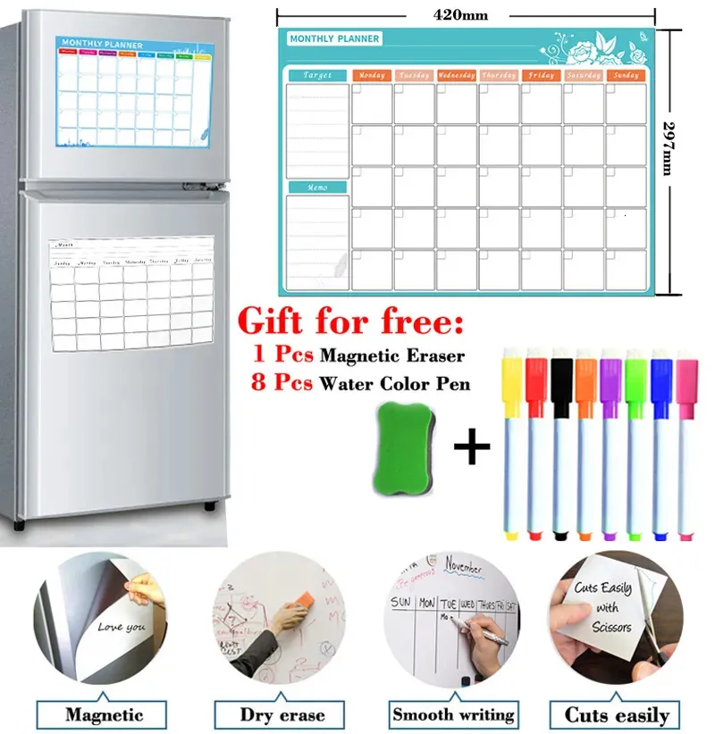 Whiteboards A3 Size Magnet Weekly Monthly Planner Calendar Table Calendar Whiteboard Schedules Fridge Sticker Message Board 231009