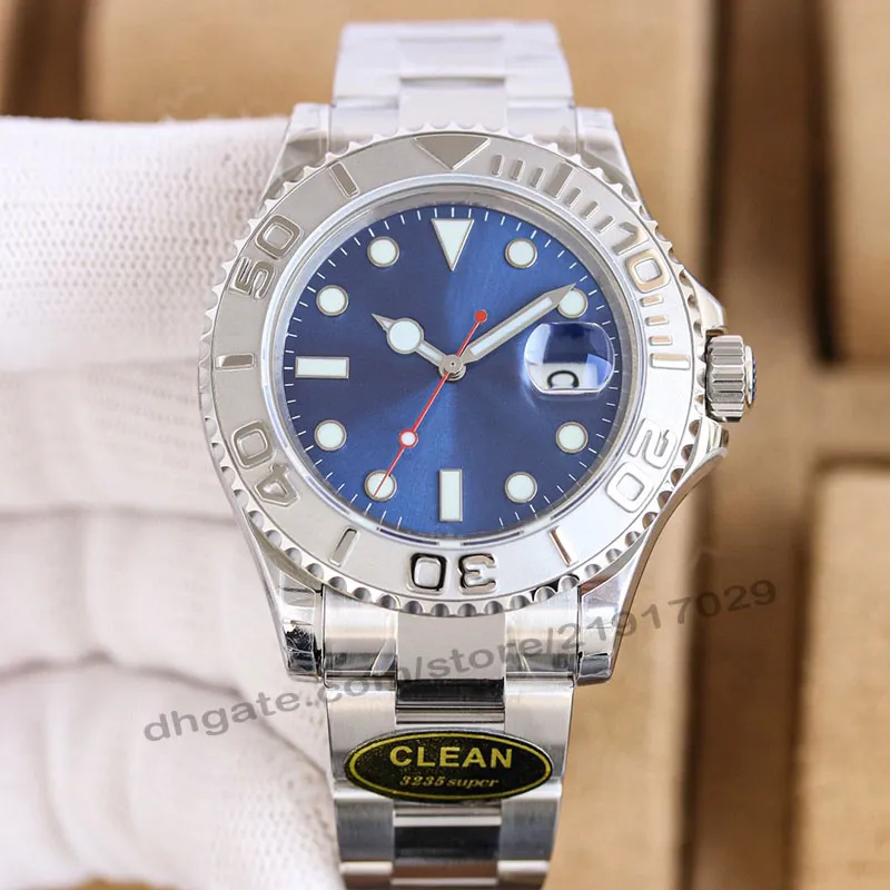 Rengör fabriksklockor AAAAA -klockor Oyster Armband och Platinum Bezel Waterproof Yacht 100 meter eller 330 fot Superclone Mechanical 3235 Blue Dial 40mm