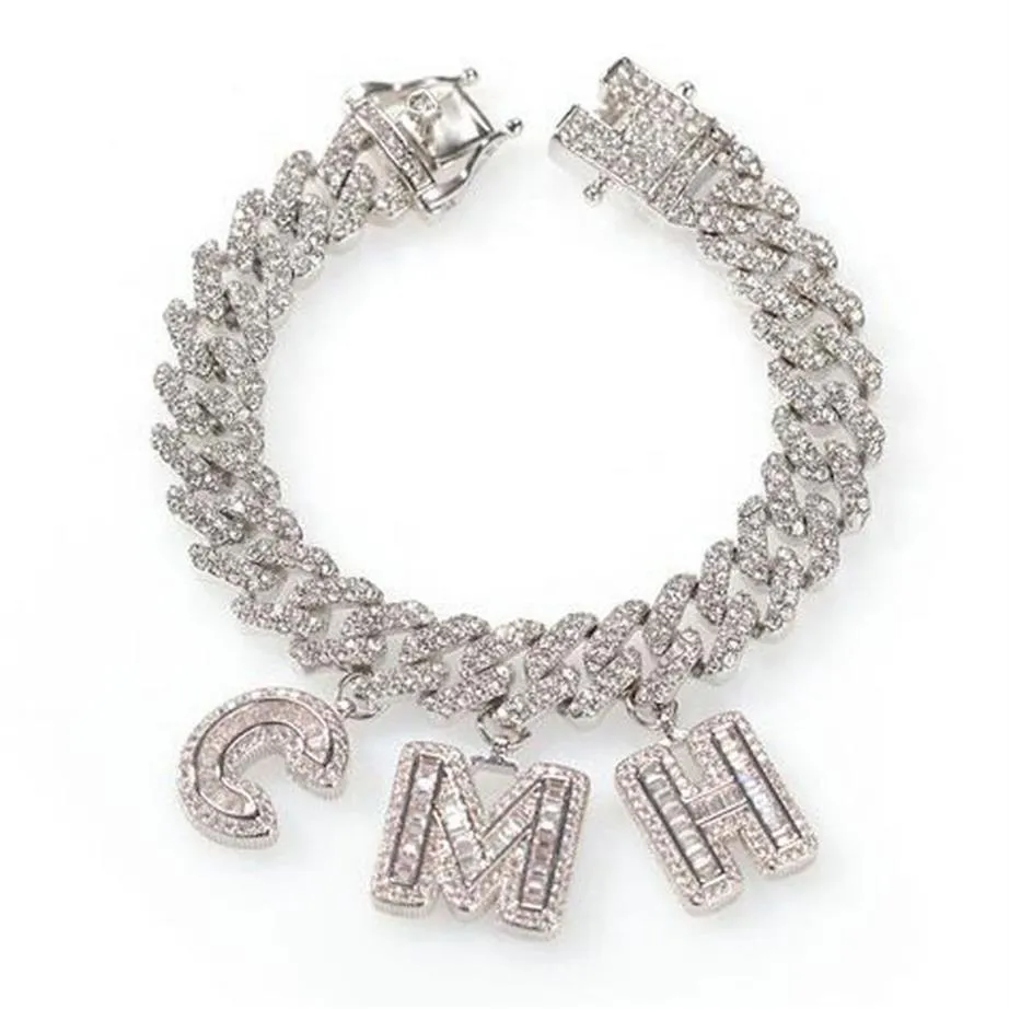 Custom Name Zircon Baguette Letters 12MM Austrian Rhinestone Cuban Chain Necklace &Bracelets Anklet For Men Women238T